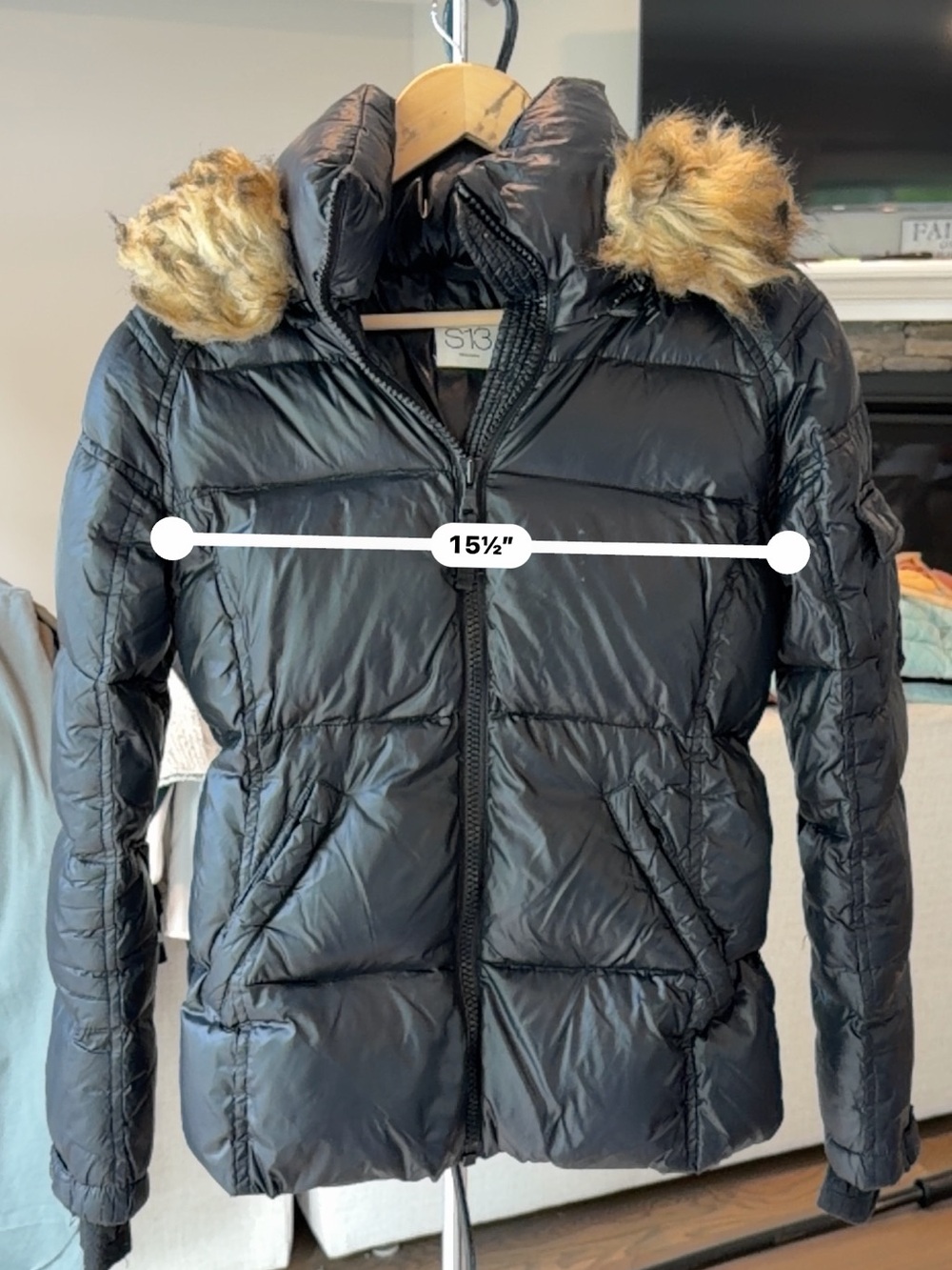 S13 New York Black Down Puffer Jacket Faux Fur Hood Small Winter Coat - closet - Picture 7 of 7
